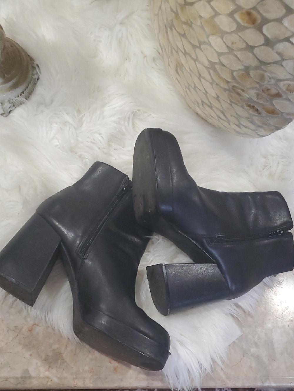 Y2k Steve Madden Elie Black Leather Block Heel Ankle Boots - Picture 6 of 16